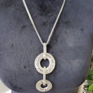 Women's Silver Tone Woven Circles Pendant Braided Chain Necklace Lobster Clasp